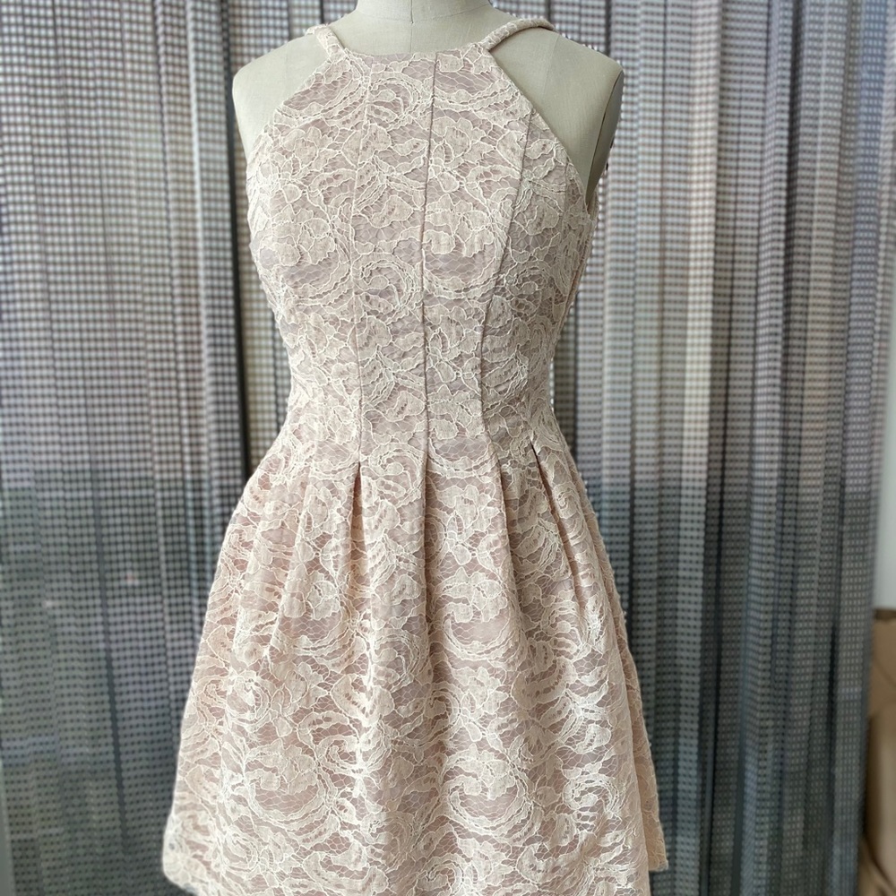 Blush pink lace halter dress